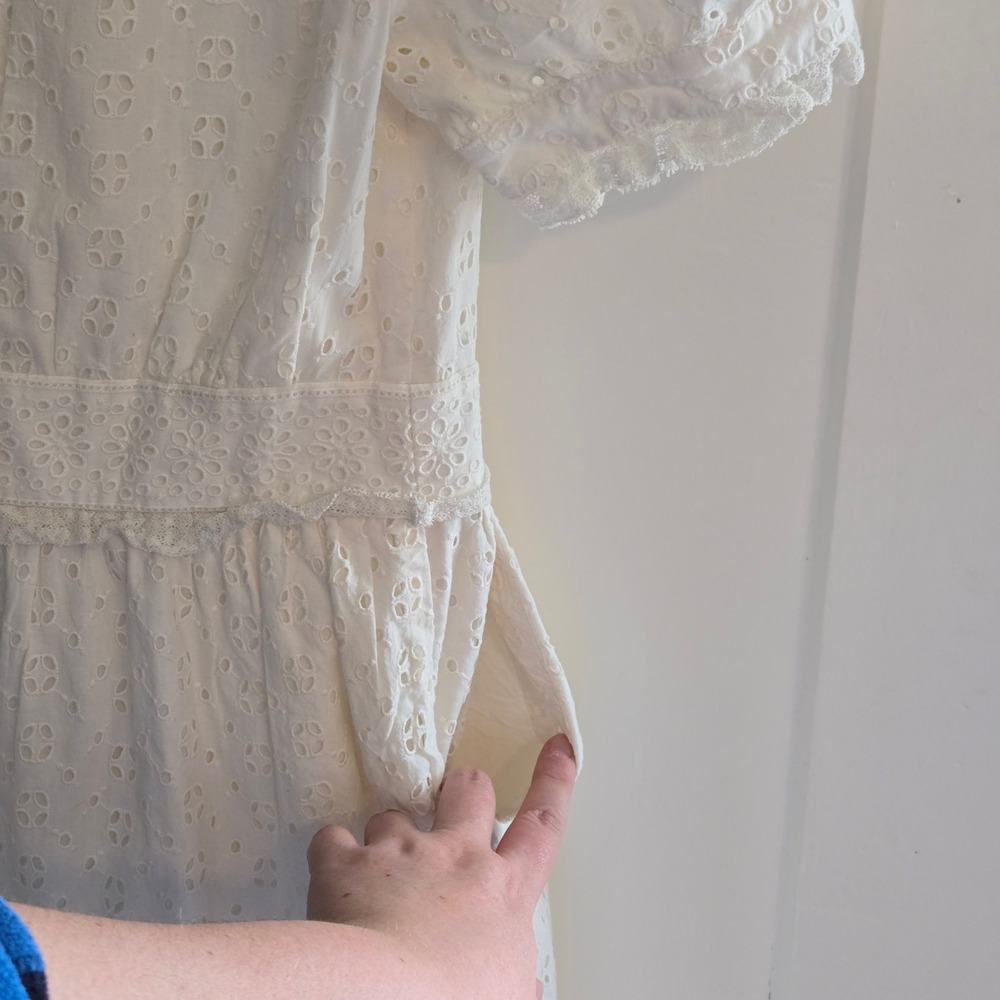 J.Crew White Eyelet Lace Cotton Mini Dress Short Puff Sleeve Button Front Size 4 - Picture 14 of 16
